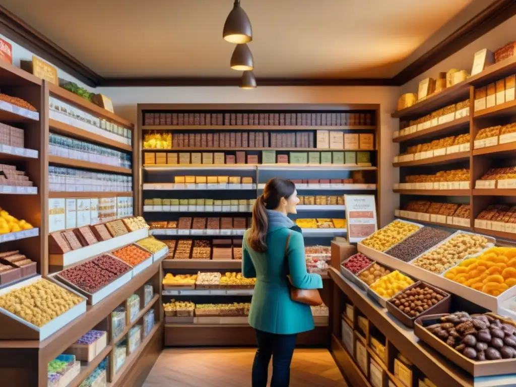 Tienda suiza de chocolates: deleite artesanal y snacks saludables Explora una acogedora tienda suiza de chocolate con snacks saludables de alta calidad