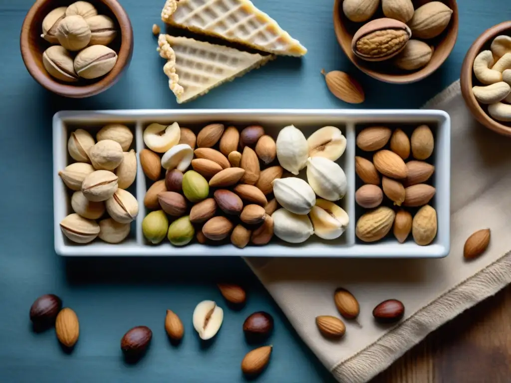 Delicias naturales: ilustración detallada de nueces en acuarela Una acuarela detallada de nueces en una mesa rústica, ideal para Recetas barras energéticas caseras saludables