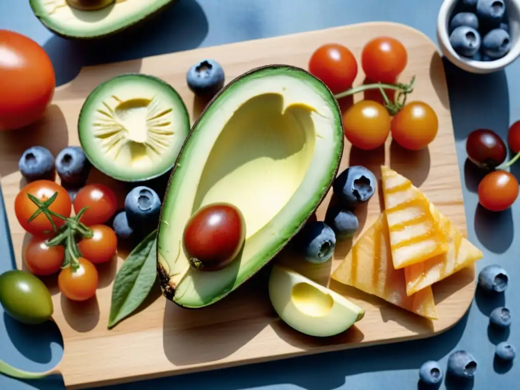 Deliciosos bocados saludables en acuarela Una acuarela detallada de snacks saludables vibrantes y coloridos en tabla de madera, beneficiosos para el bienestar