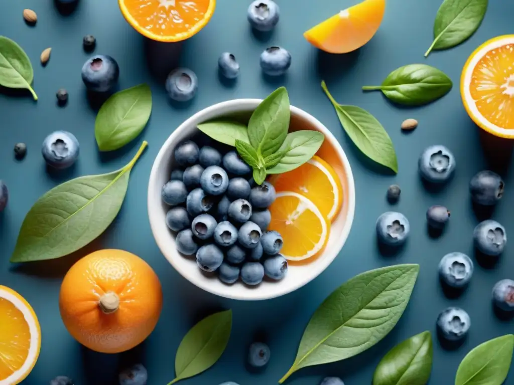 Superfoods vibrantes en acuarela: frescura y salud en cada detalle Una acuarela detallada de superalimentos vibrantes como arándanos, espinacas, semillas de chía, almendras y naranjas