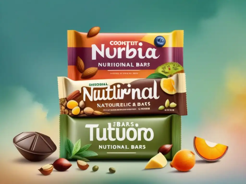 Deliciosas barras nutritivas en acuarela Un collage vibrante de barras nutricionales perfectas para dieta, detallado en acuarela