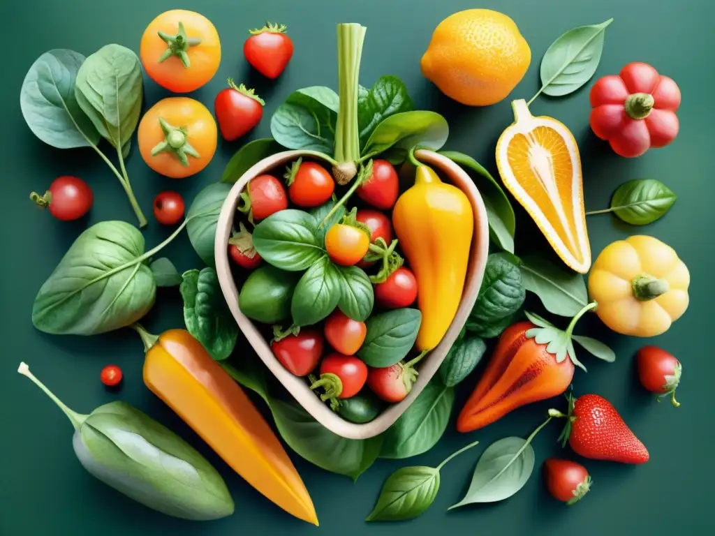 Bodegón de frutas y verduras frescas: salud y color Una colorida cornucopia rebosante de frutas y verduras frescas, ideal para snacks saludables sin gluten