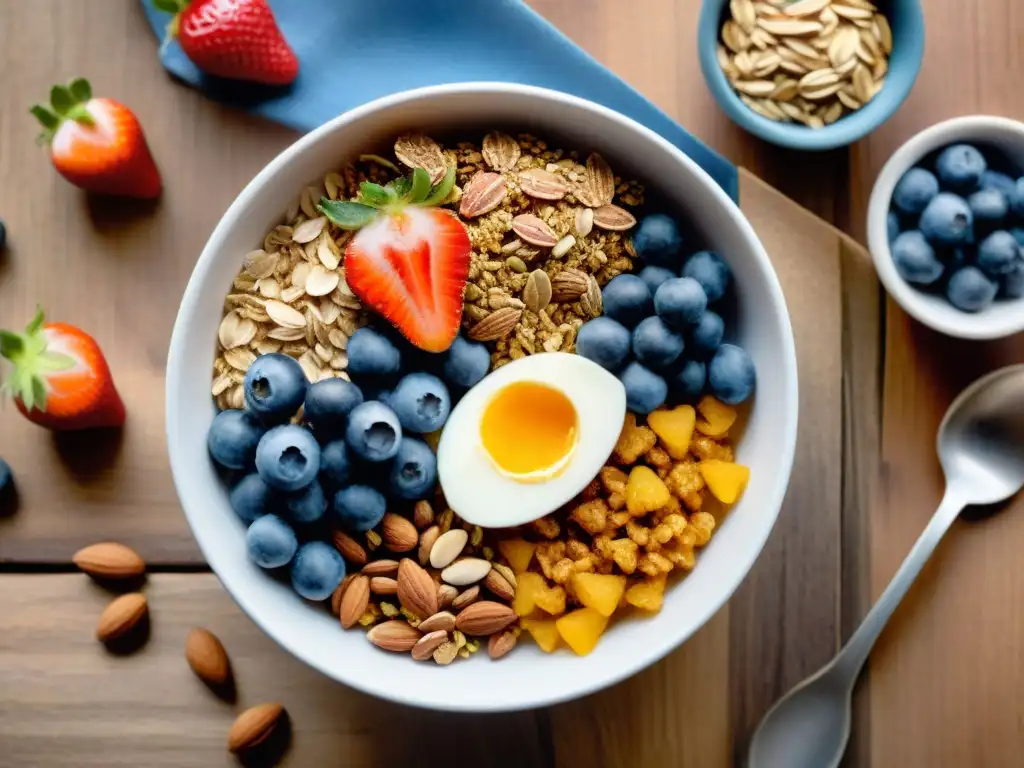 Granola casera: una ilustración detallada de superalimentos vibrantes Una composición acuarela detallada de superfoods para receta de granola casera saludable