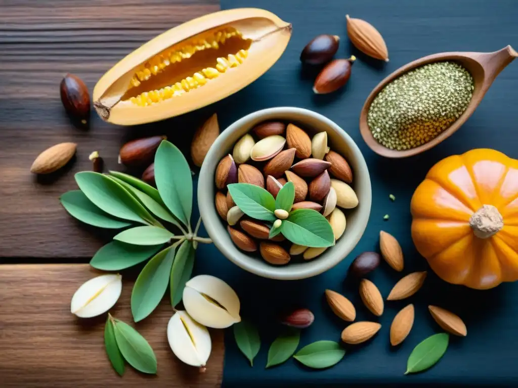 Deliciosos frutos secos y semillas en acuarela Delicada acuarela de nueces y semillas saludables en una mesa rústica