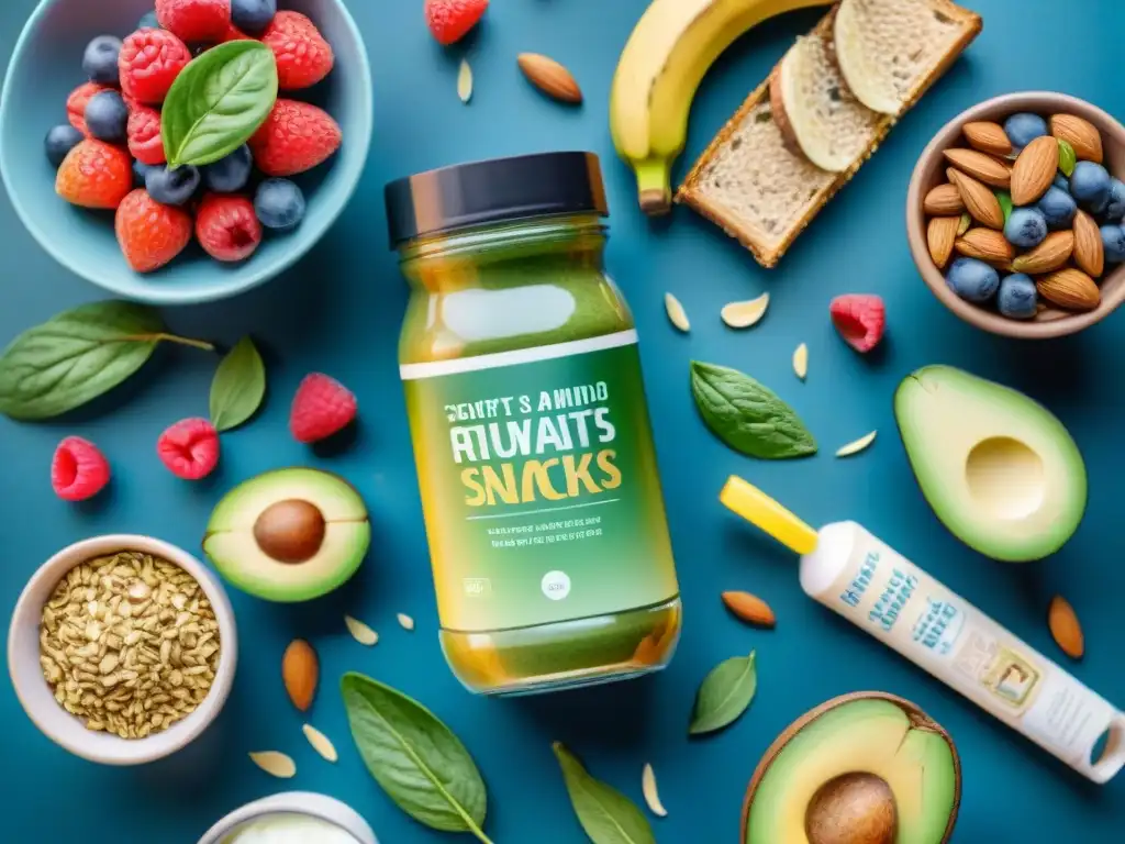 Deliciosos snacks fitness: ilustración acuarela Delicada ilustración acuarela de snacks saludables para aumentar masa muscular con almendras, yogur griego, aguacate y batido proteico