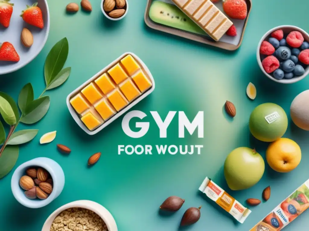 Delicados snacks sin gluten para gym, en una ilustración acuarela de un ambiente sereno y fitness