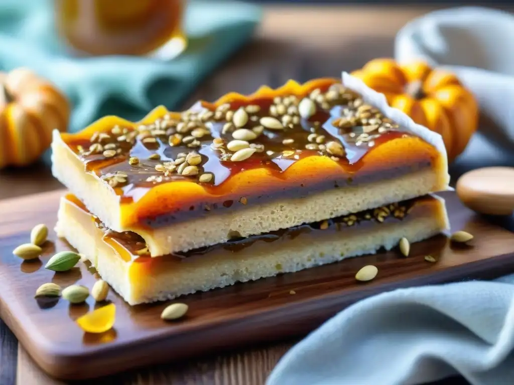 Deliciosas barras de semillas y miel sin gluten en acuarela Deliciosas barras energéticas caseras saludables con semillas y miel, en tabla de madera rústica