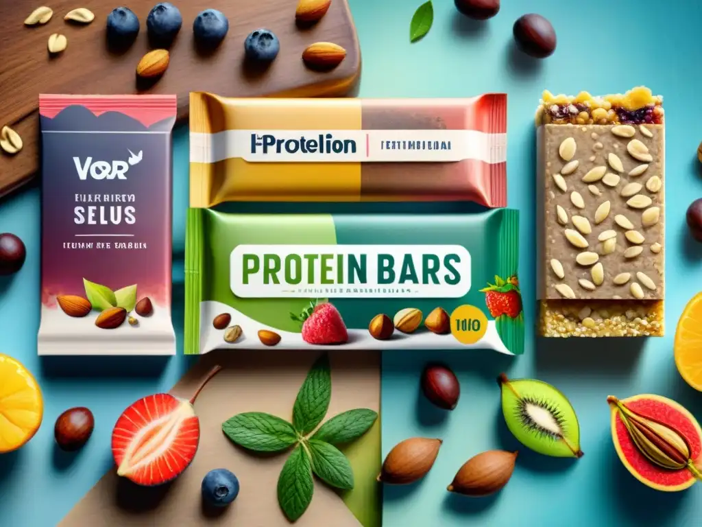 Deliciosas barras de proteína vegetal: ilustración acuarela Deliciosas barras de proteínas vegetales con frutas, nueces y semillas, ilustradas en acuarela