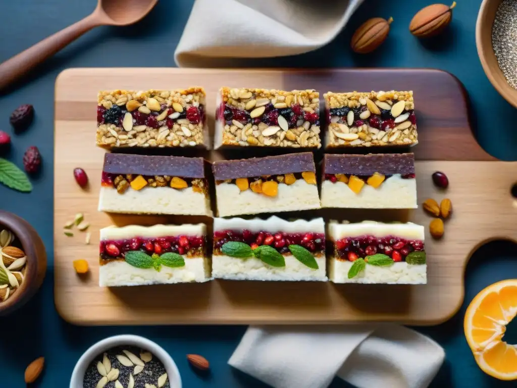 Barras energéticas caseras: ilustración acuarela detallada Deliciosas recetas barras energéticas caseras saludables con frutos secos, semillas y miel, presentadas en tabla rústica