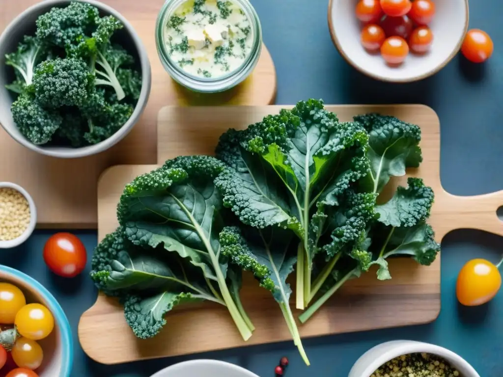 Deliciosos snacks de kale: chips, muffins y ensaladas en acuarela Deliciosas recetas snacks saludables kale homemade en ilustración detallada acuarela