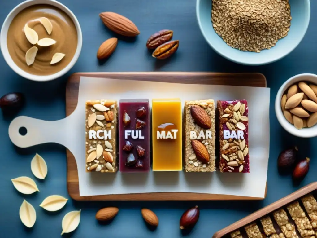 Ingredientes para barras energéticas: fecha, almendra, nueces y miel Deliciosos ingredientes para recetas barritas energéticas caseras saludables, como dátiles, almendra, nueces, miel, sobre tabla rústica