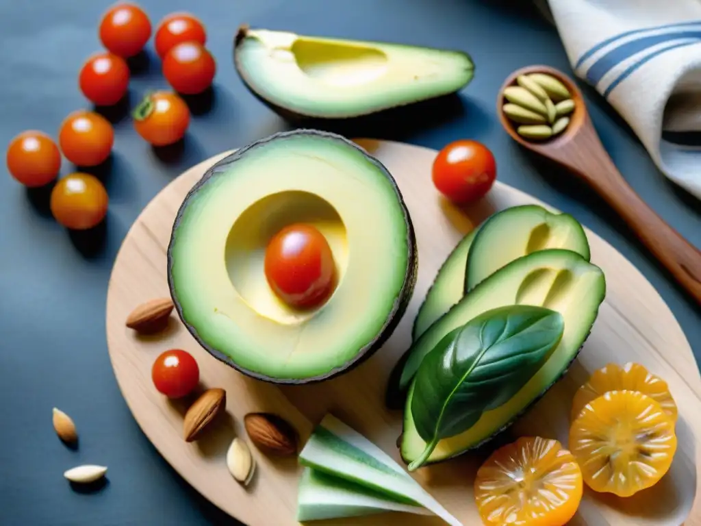 Deliciosos snacks keto en acuarela Deliciosos Snacks Keto saludables para perder peso, pintados detalladamente en acuarela sobre tabla de madera