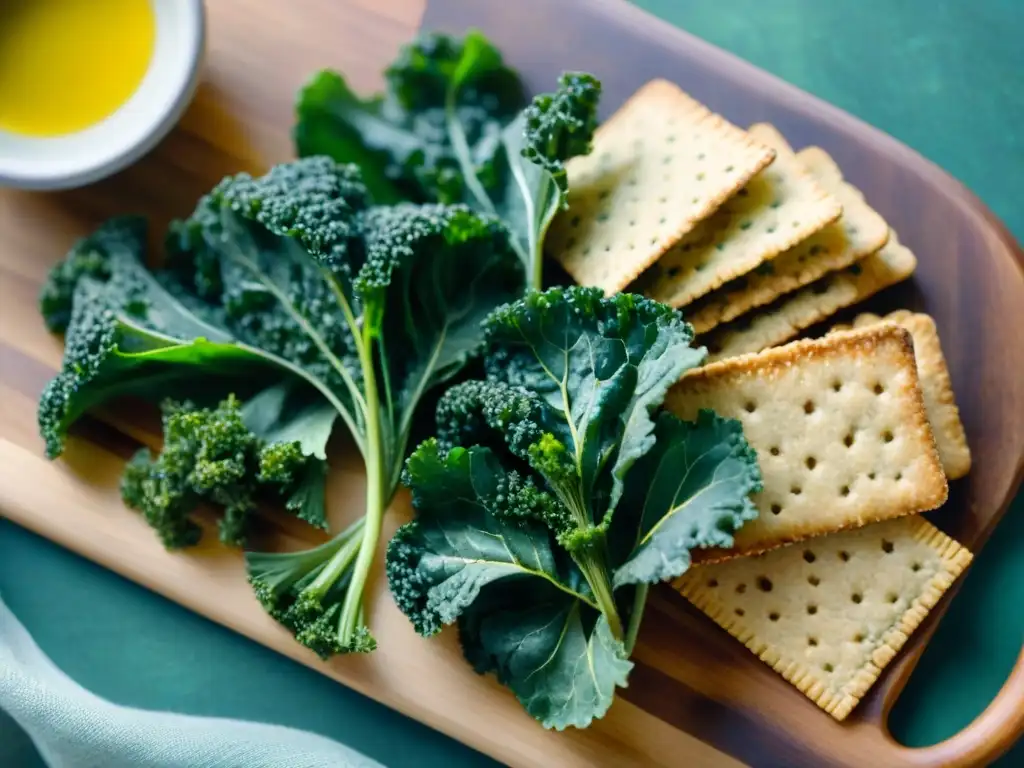 Deliciosos snacks caseros de kale en acuarela Deliciosos snacks saludables kale homemade en una tabla de madera