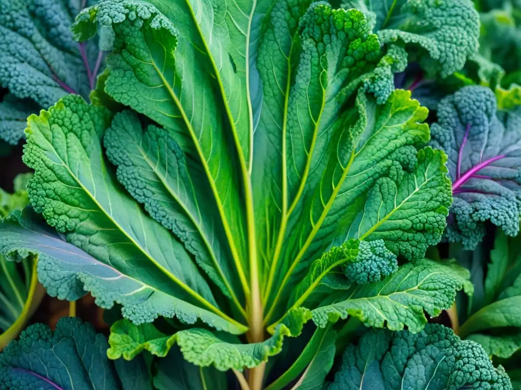 Ilustración acuarela de hojas de col rizada: frescura y colorido vibrante Detallada acuarela de hojas de kale coloridas en tonos verdes, morados y azules