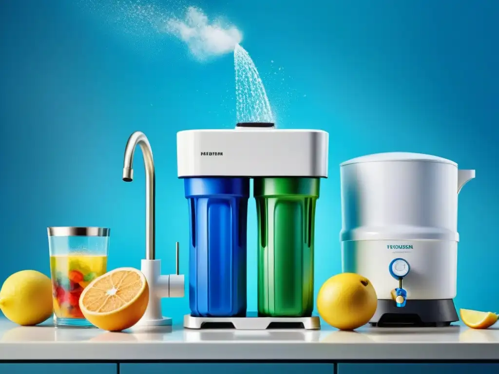 Acuarela de filtros de cocina: frescura y pureza Detalles vibrantes de filtros de agua en diseño moderno