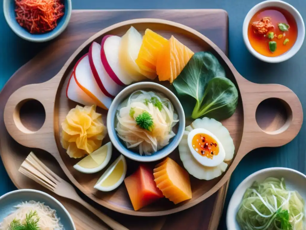 Delicias Fermentadas: Coloridas y Apetitosas Una elegante ilustración acuarela muestra una variedad de snacks fermentados modernos, exudando colores vibrantes y apetitosos
