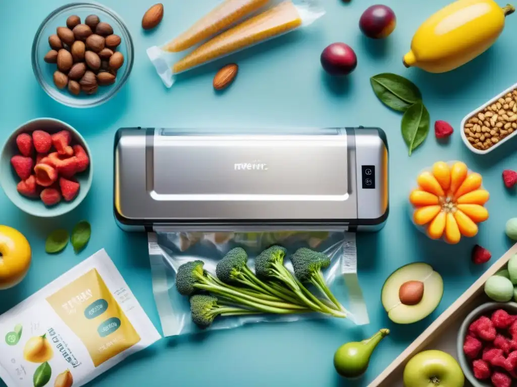 Vacuum Sealer: Preservando frescura con estilo Envasado al vacío de snacks saludables con máquina moderna en acción, resaltando frescura y color en la cocina