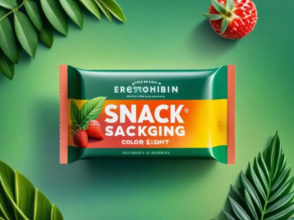 Envase de snacks ecológico: ilustración acuarela detallada Un envase reciclado de snacks saludables, con diseño detallado y colores vibrantes, resaltando lo ecofriendly y moderno