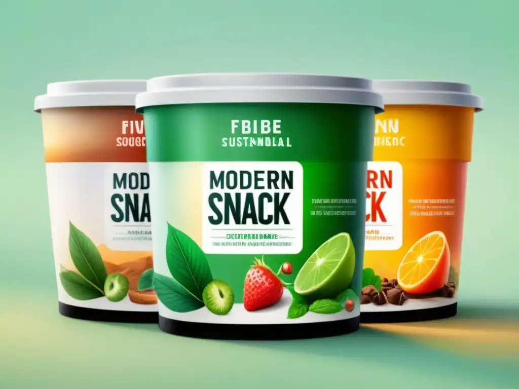 Envase ecológico y moderno: ilustración detallada acuarela Envase de snacks saludables ecofriendly con diseño moderno y vibrante ilustrado en acuarela detallada