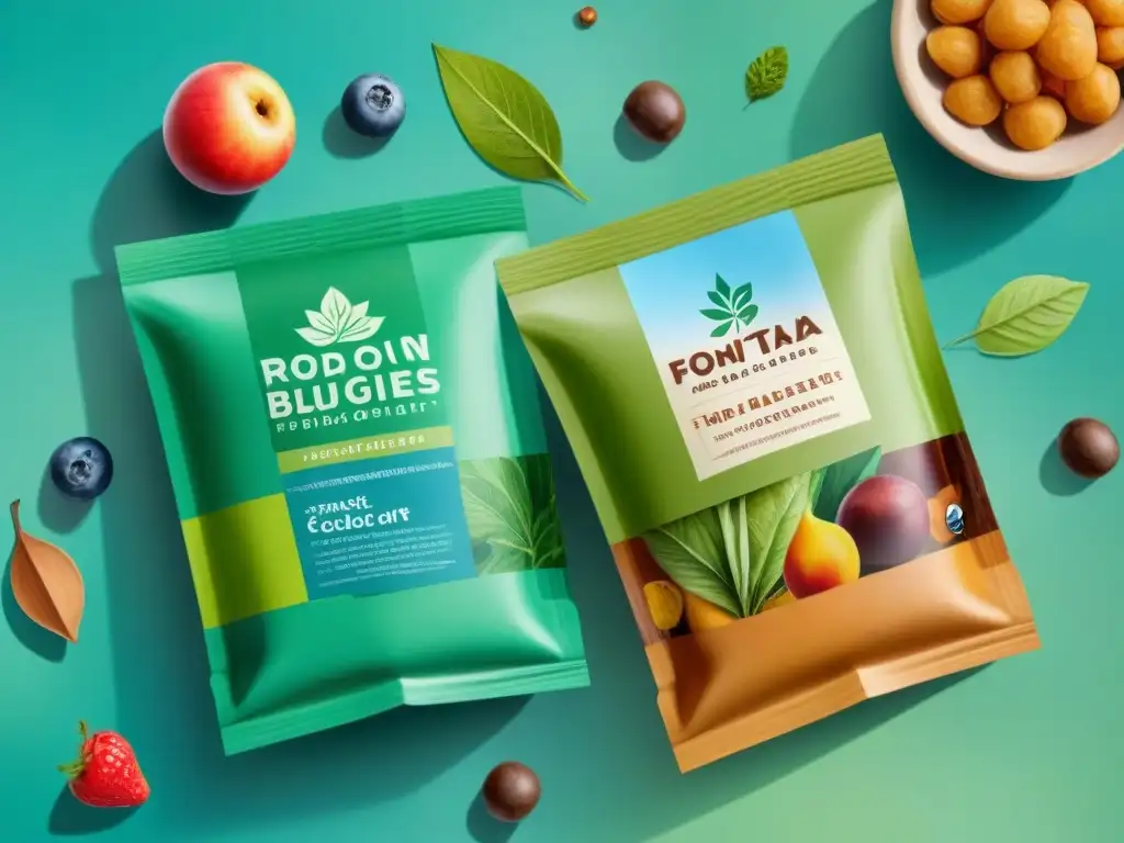 Envases ecológicos para snacks: diseño fresco y sostenible Envases reciclados para snacks saludables: diseño ecofriendly y fresco con motivos orgánicos