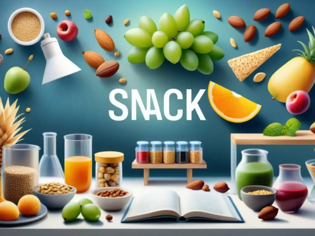 Innovación en laboratorio: Desarrollo de snacks saludables Un equipo diverso de investigadores y desarrolladores crean snacks saludables en un laboratorio moderno