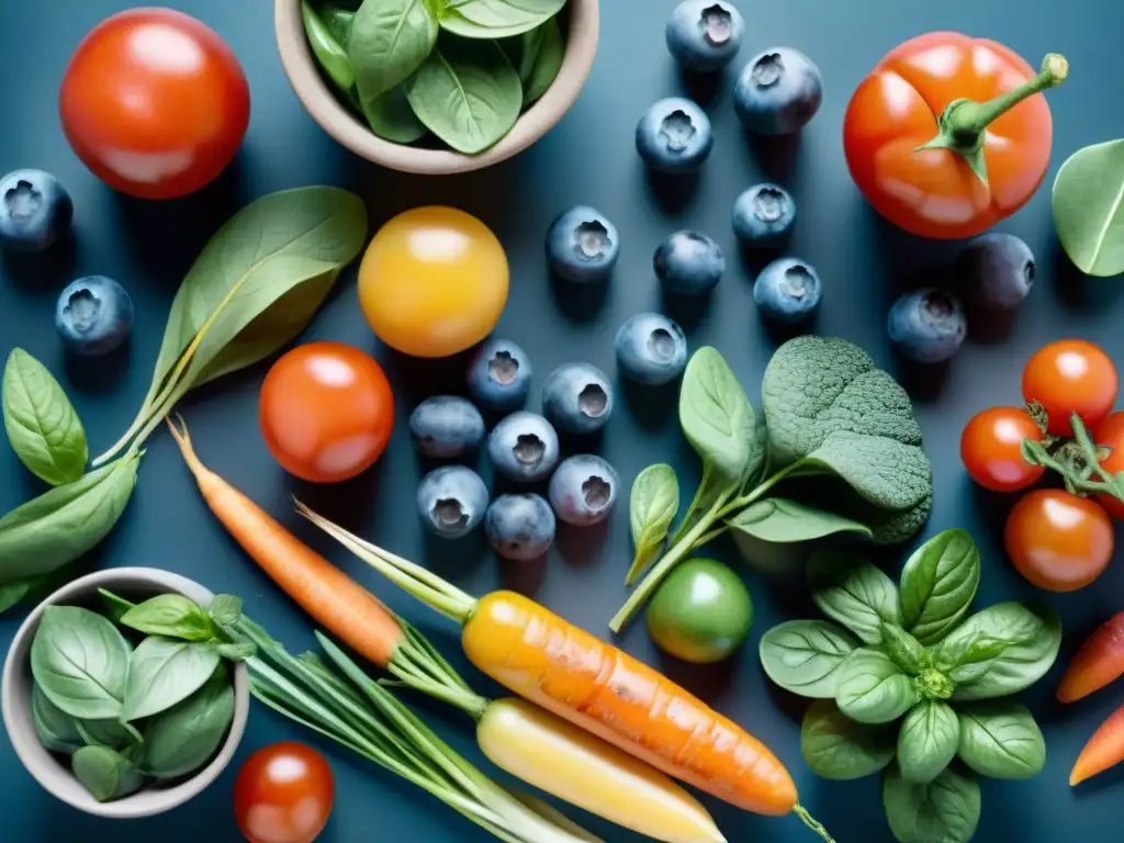 Deliciosas frutas y verduras vibrantes en acuarela Una exquisita ilustración en acuarela de frutas y verduras coloridas, ideal para snacks saludables microbioma intestinal