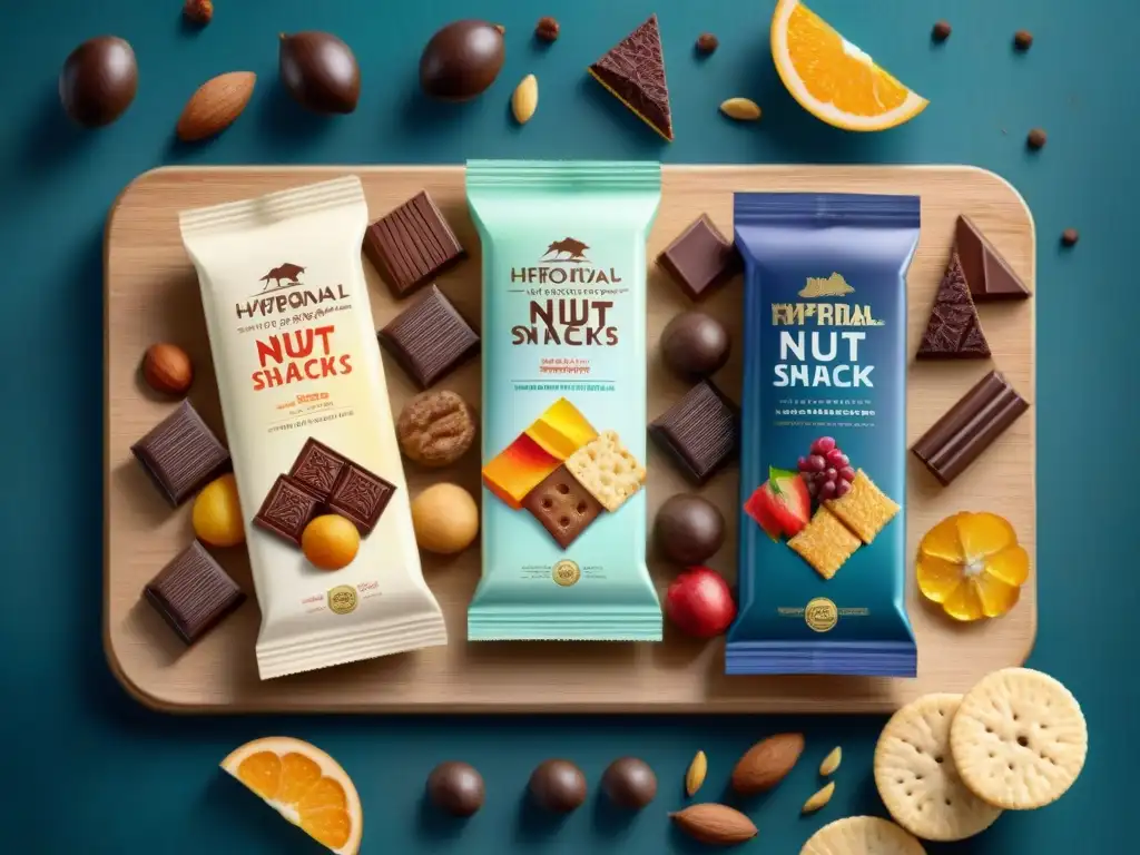 Exquisita variedad de snacks gourmet en acuarela detallada Una exquisita ilustración detallada en acuarela de snacks saludables importados gourmet, destacando su lujo y calidad