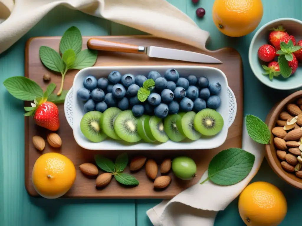 Bodegón de snacks saludables: una obra de arte en acuarela Una exquisita pintura de acuarela muestra un festín de snacks saludables para nutrir, con frutas frescas, frutos secos y miel reluciente