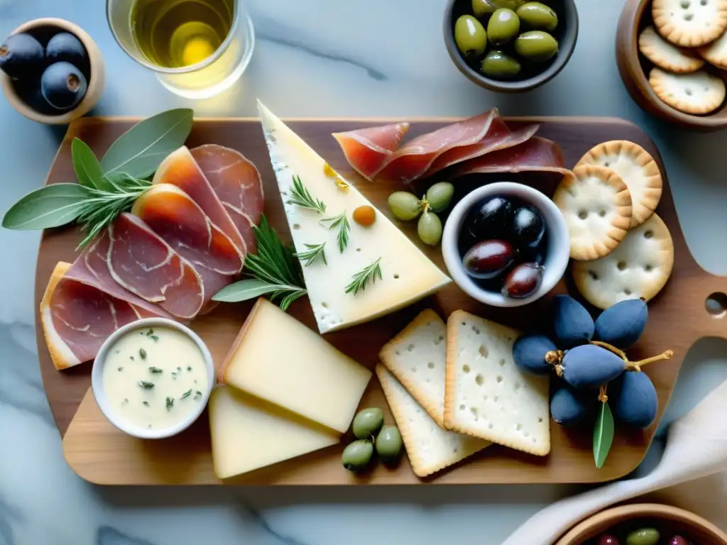 Exquisita tabla de embutidos y quesos en acuarela Una exquisita tabla de charcutería con snacks saludables importados gourmet, elegante y apetitosa