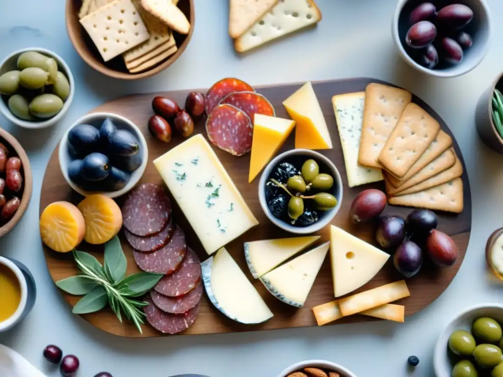 Exquisita tabla de charcutería: ilustración acuarela de lujo Una exquisita tabla de charcutería con snacks saludables importados deliciosos