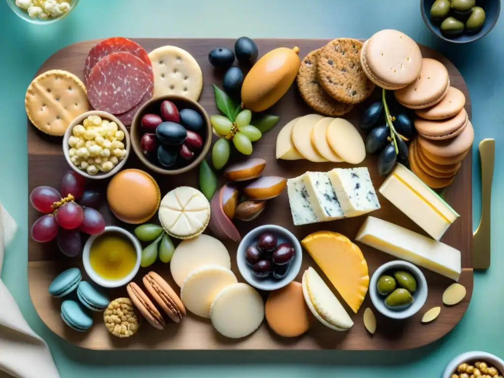 Tablero gourmet: exquisitez de lujo con snacks importados Una exquisita tabla de embutidos con snacks saludables exóticos importados, una delicia gourmet