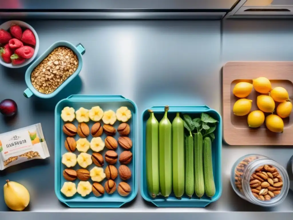 Snacks saludables en cocina moderna: organización eficiente Un exquisito bodegón de snacks saludables envasados al vacío en una moderna cocina
