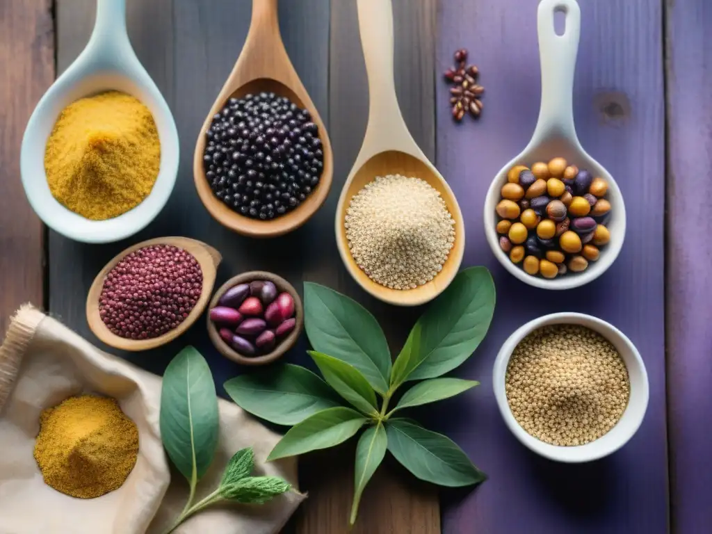 Delicias peruanas: acuarela detallada de superalimentos Exquisitos snacks saludables con superfoods peruanos en detallada acuarela