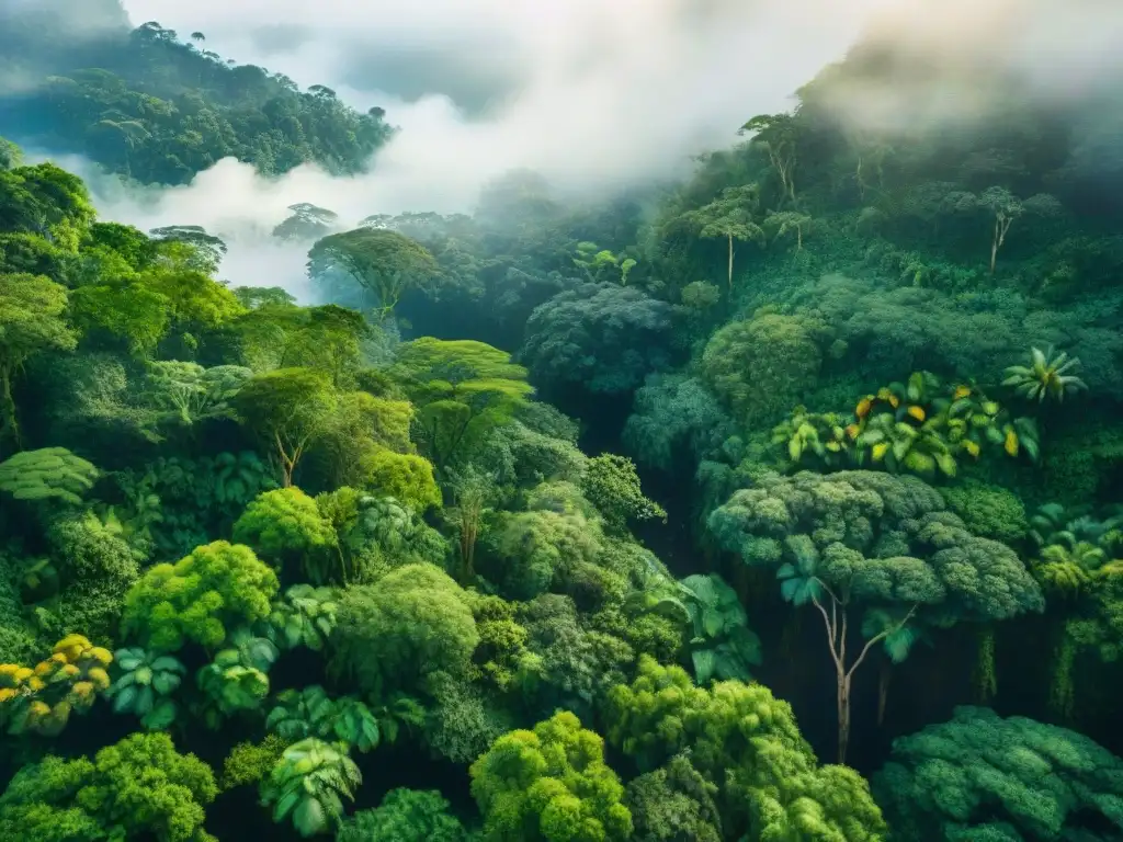 Exuberante selva amazónica: acuarela detallada Un exuberante escenario del Amazonas con árboles verdes, aves coloridas y un arroyo serpenteante