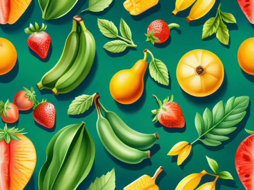 Arte en acuarela: Frutas y verduras vibrantes y nutritivas Un festín de colores en acuarela: frutas y verduras vibrantes y detalladas