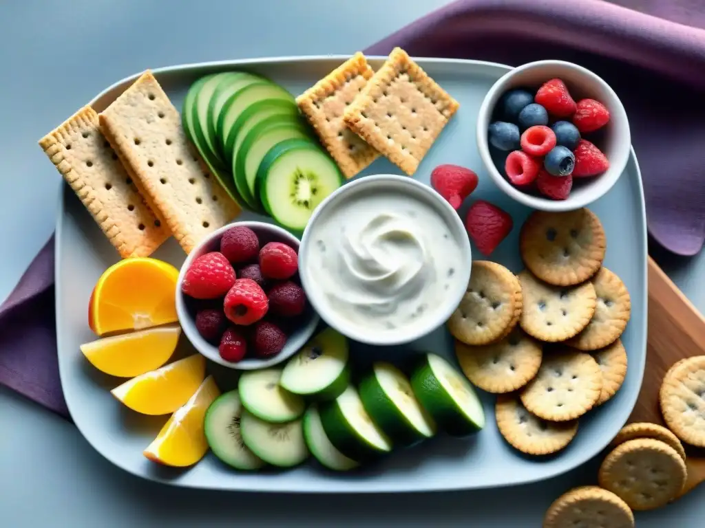 Delicias Saludables: Coloridos Snacks Frescos y Creativos Un festín innovador de snacks saludables, destacando frescura y diseño