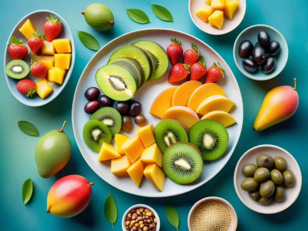 Delicias Saludables del Mundo: Ilustración de Snacks Globales Un festín de snacks saludables de diversas culturas, pintado con acuarelas detalladas