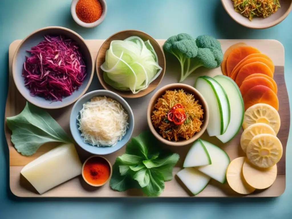 Delicias fermentadas: kimchi, kombucha, sauerkraut y kefir en acuarela Un festín de snacks saludables fermentados deliciosos en acuarela