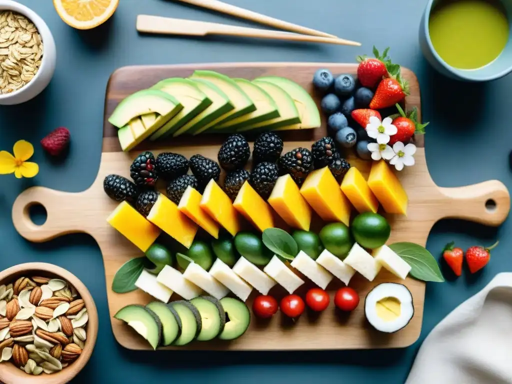 Bocados saludables personalizados: ilustración acuarela Un festín de snacks saludables personalizados PlateJoy: frutas, granola, aguacate, frutos secos y semillas, rodeados de hierbas y flores comestibles