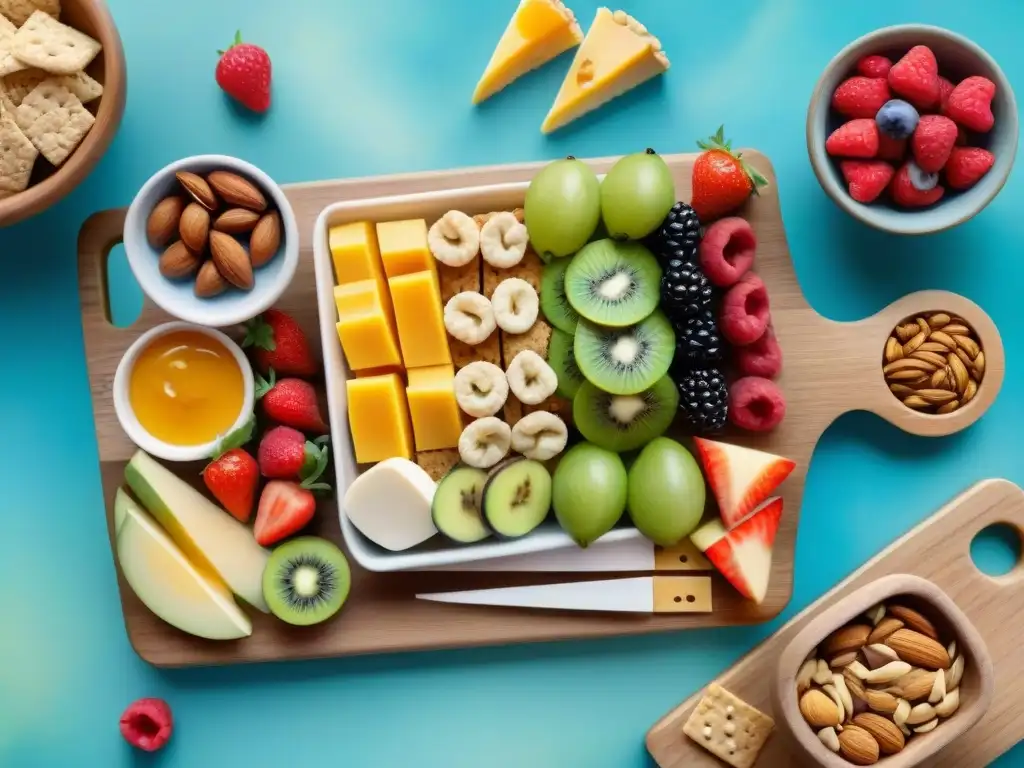 Deliciosos snacks saludables personalizados en acuarela Un festín de snacks saludables personalizados PlateJoy: frutas, frutos secos, queso y galletas integrales, presentados con detalle en acuarela