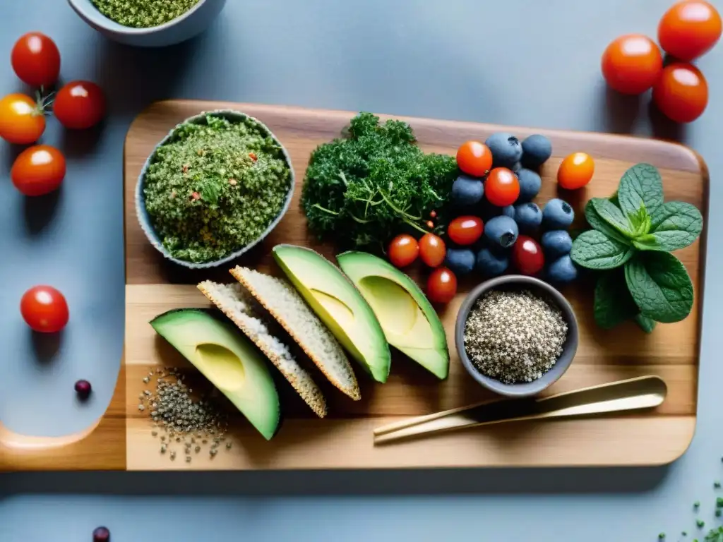 Deliciosos snacks saludables sin gluten en acuarela Un festín de snacks saludables sin gluten: chía con bayas, tostadas de aguacate, bolitas energéticas y chips de kale