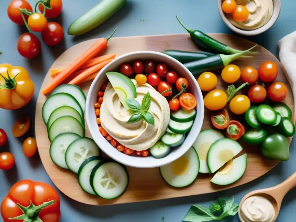 Deliciosos bocados vegetarianos en acuarela Un festín de snacks vegetarianos saludables para dieta en acuarela, radiantes y frescos sobre tabla de cortar de madera