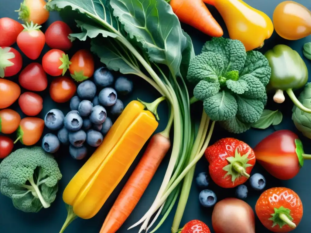 Deliciosos frutos y verduras orgánicos en acuarela Un festín visual de frutas y verduras orgánicas en acuarela