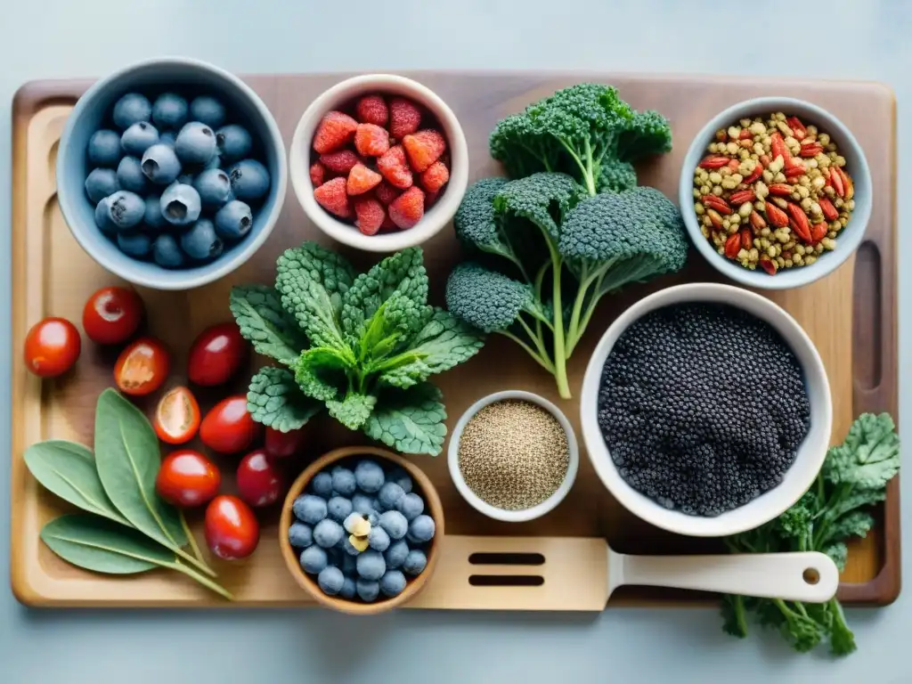 Superfoods vibrantes: ilustración acuarela de chía, quinoa y más Un festín visual de snacks saludables con superalimentos en acuarela