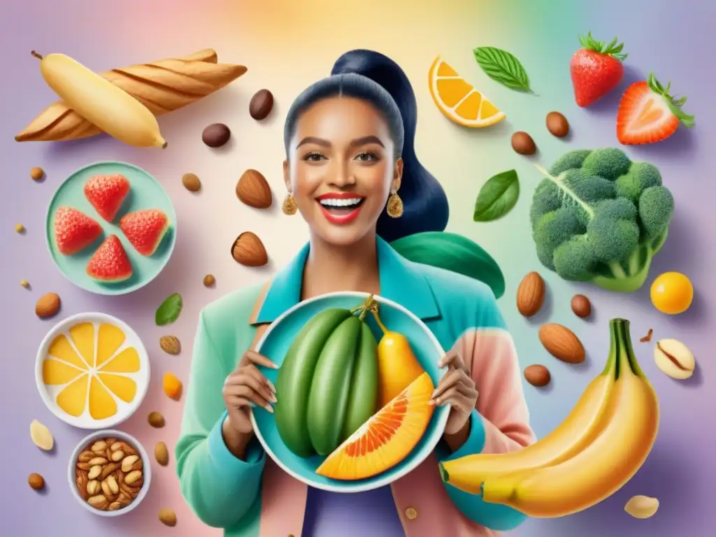 Diabetes: Snacks saludables para todos Un festivo grupo multicultural disfruta de snacks saludables para diabéticos en una ilustración acuarela vibrante