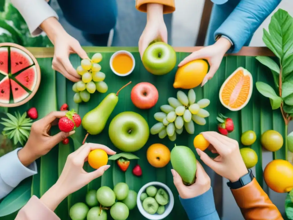 Influencers promocionan snacks saludables en acuarela Un grupo diverso de influencers promocionando snacks saludables, rodeados de vegetación y frutas