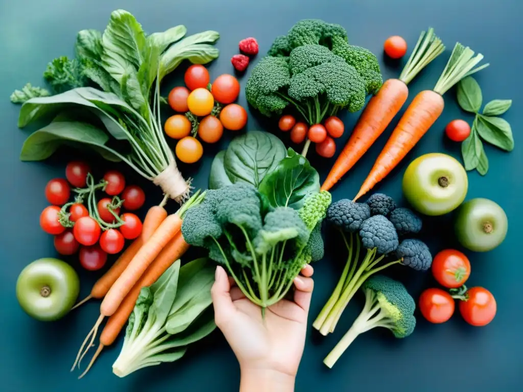 Delicioso festín de frutas y verduras: ilustración acuarela detallada Una ilustración detallada en acuarela de frutas y verduras coloridas, arregladas de forma atractiva para snacks saludables microbioma intestinal