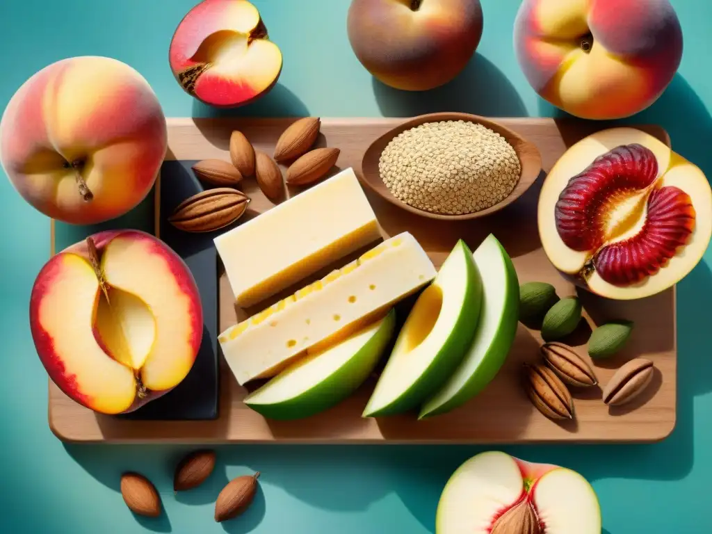 Arte en acuarela: Ingredientes vibrantes y saludables en tabla de madera Una ilustración detallada en acuarela de ingredientes vibrantes y diversos en una tabla de cortar de madera