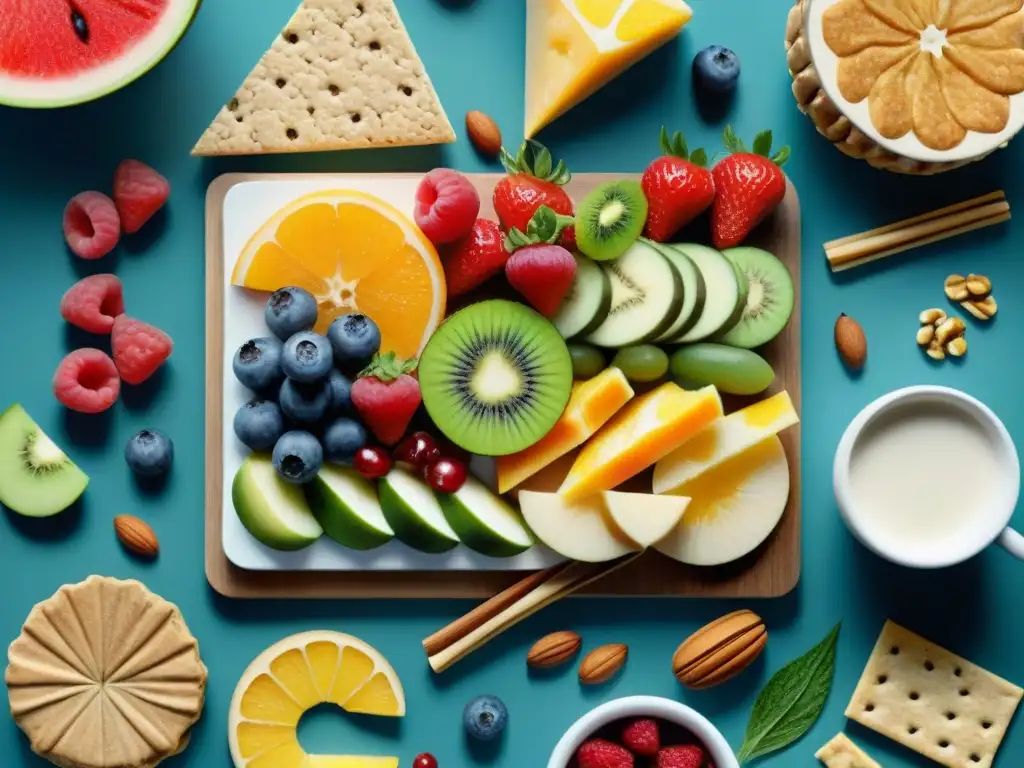 Una ilustración detallada en acuarela de snacks saludables innovadores y deliciosos en una composición apetitosa y colorida