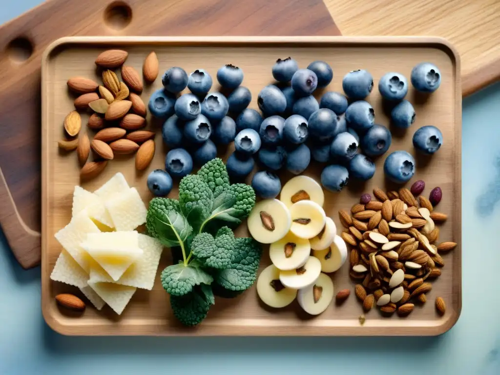 Delicias superfood: ilustración acuarela detallada Una ilustración detallada en acuarela de snacks saludables para sistema inmune en un tablero de madera